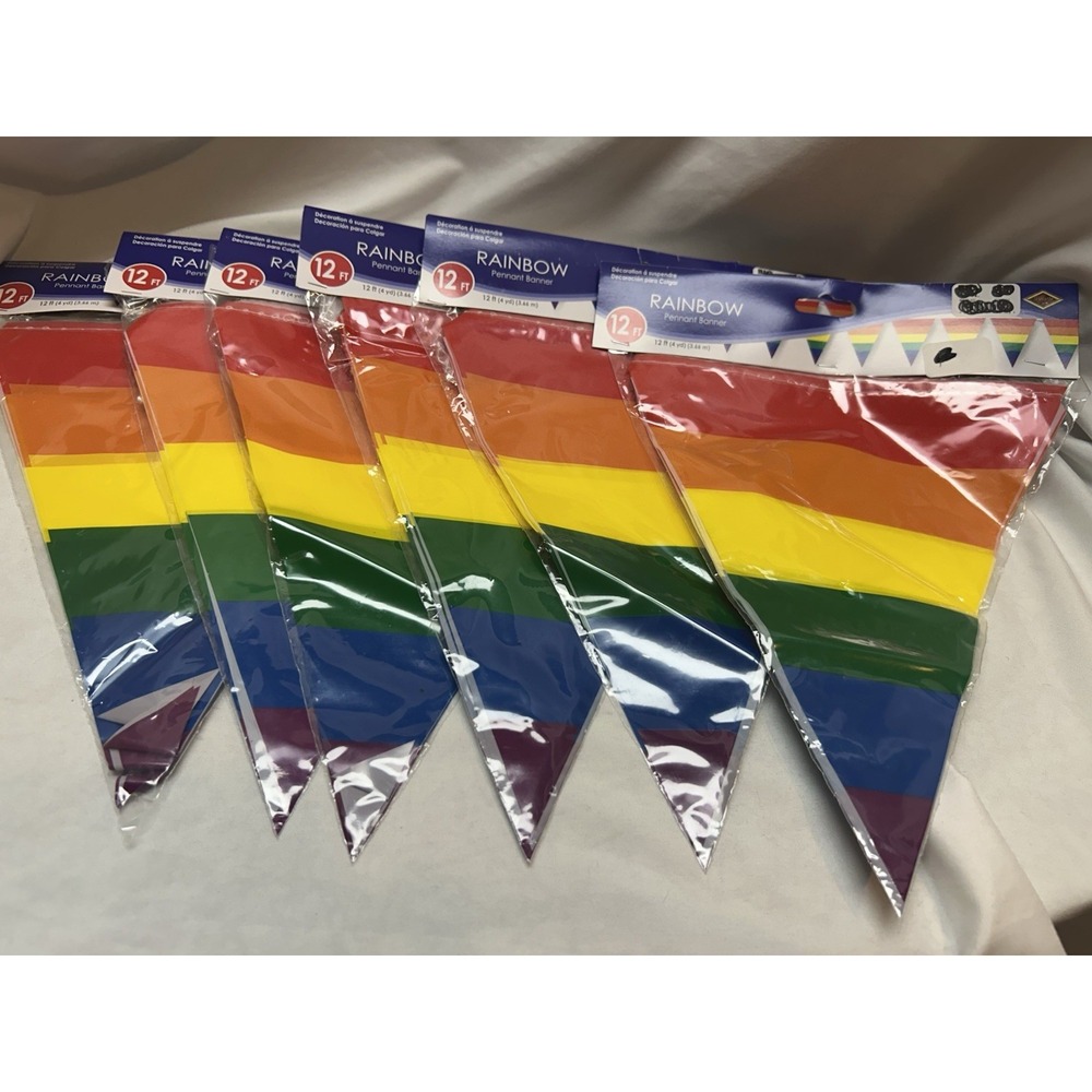 Set Of Six Rainbow Pride Flag Pennant Banners New LBGTQIA